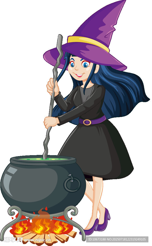 女巫在魔法鍋前施法