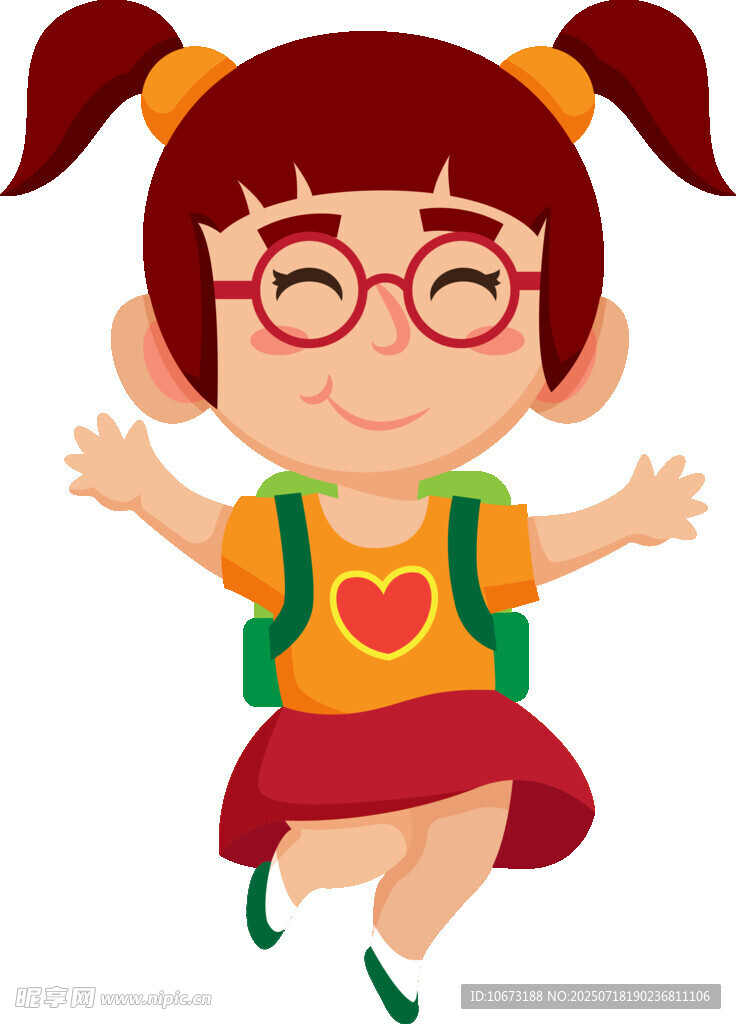 背著書包跳躍的小女孩