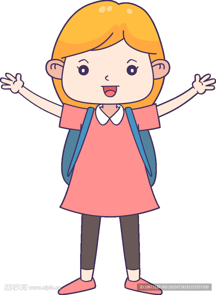 背著書包的快樂小女孩