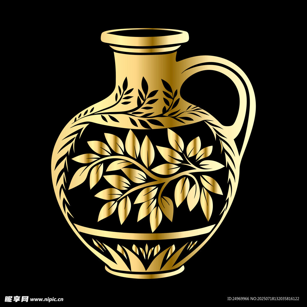 金色花紋陶罐