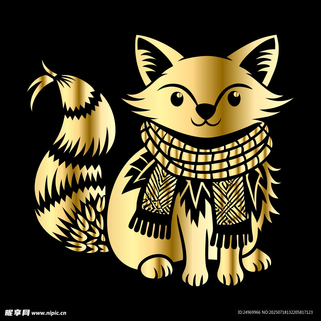 金色花紋貓咪插畫