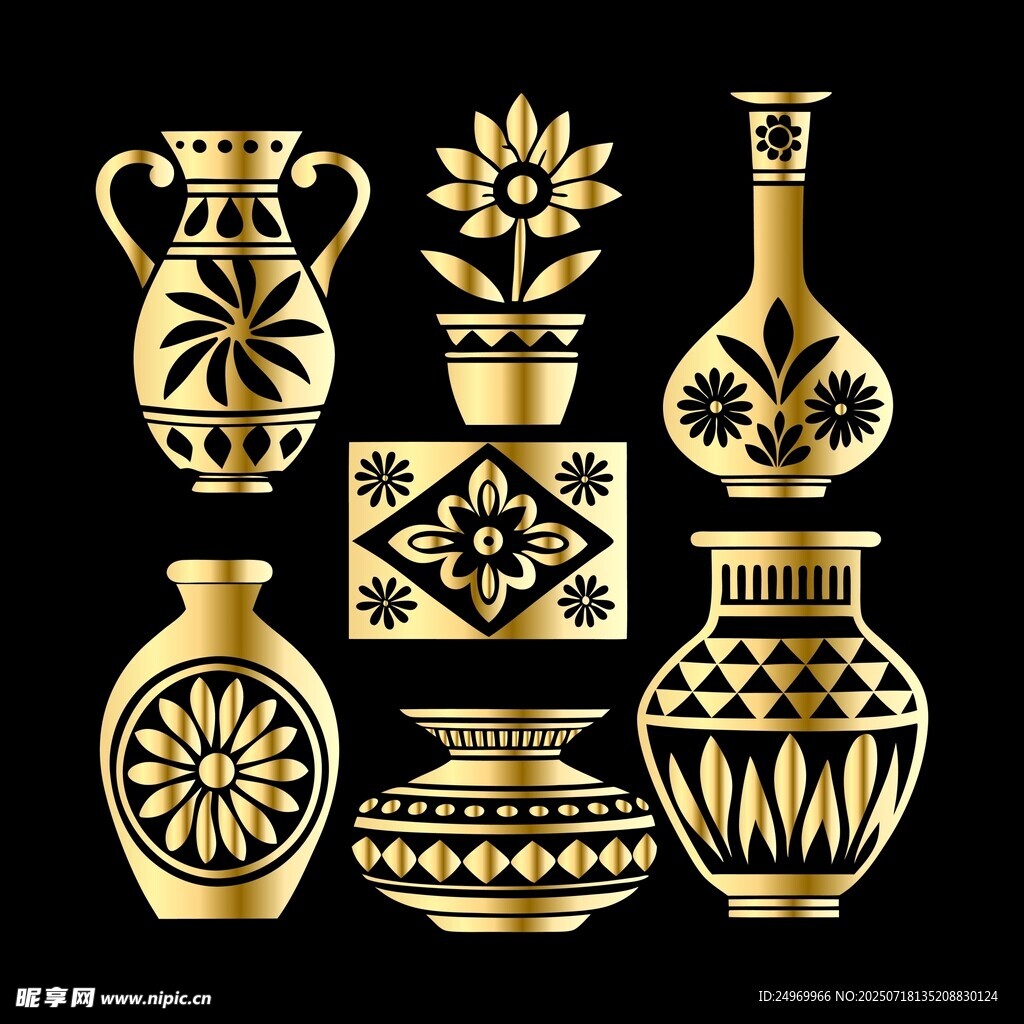 金色復(fù)古花瓶圖案集合