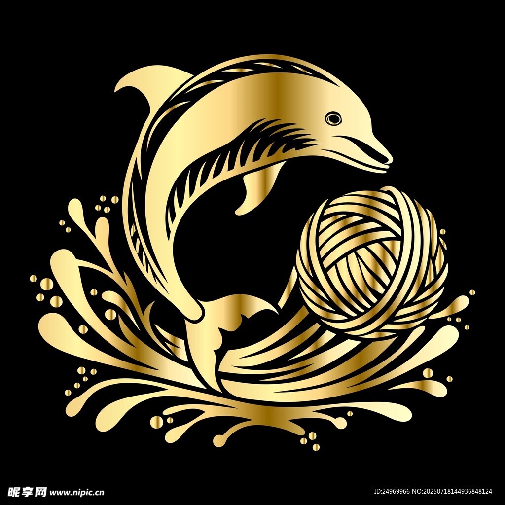 金色海豚與球的華麗圖案