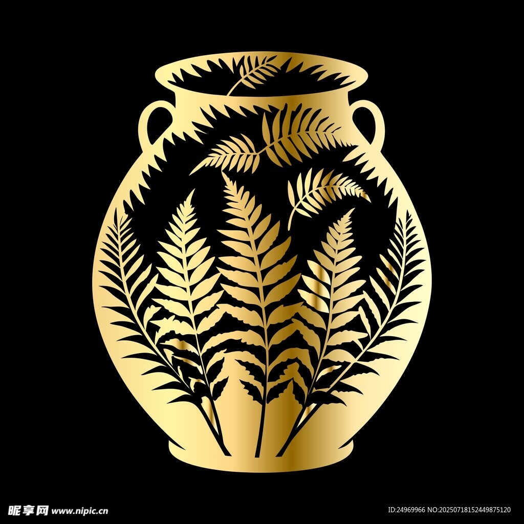 金色花紋雙耳陶罐