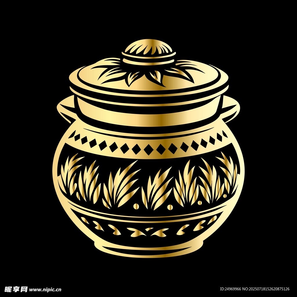 金色花紋陶罐