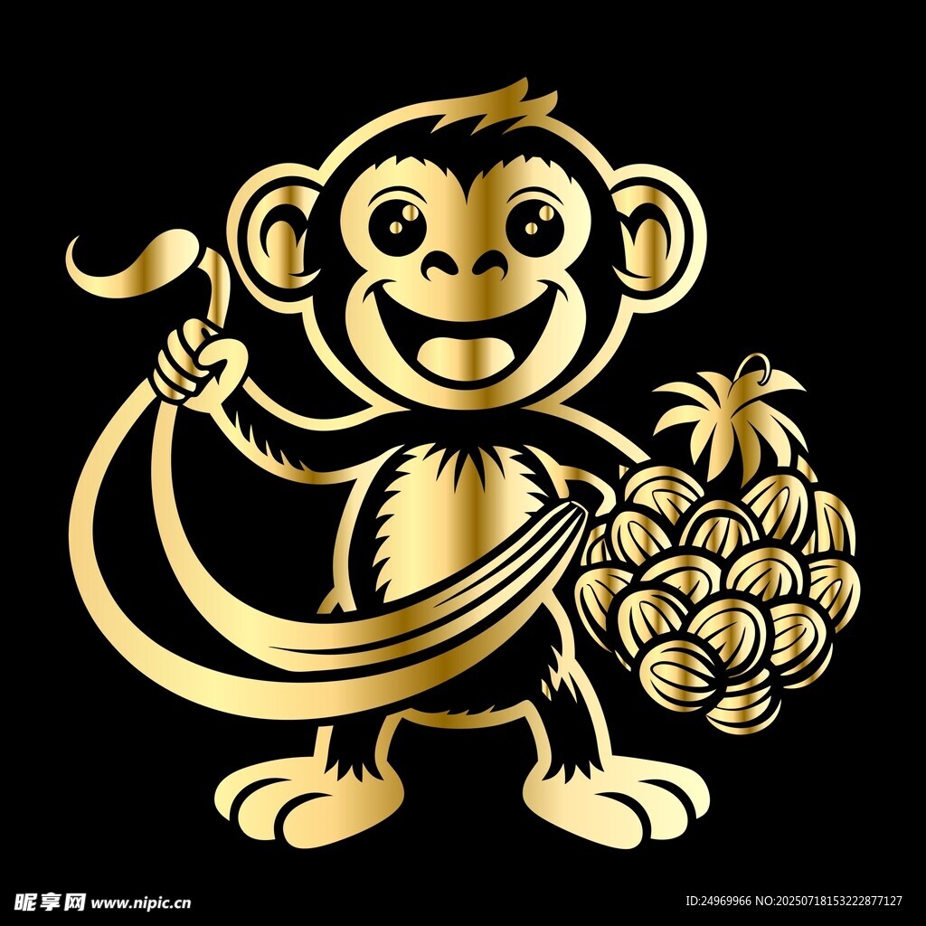 金猴持香蕉與菠蘿