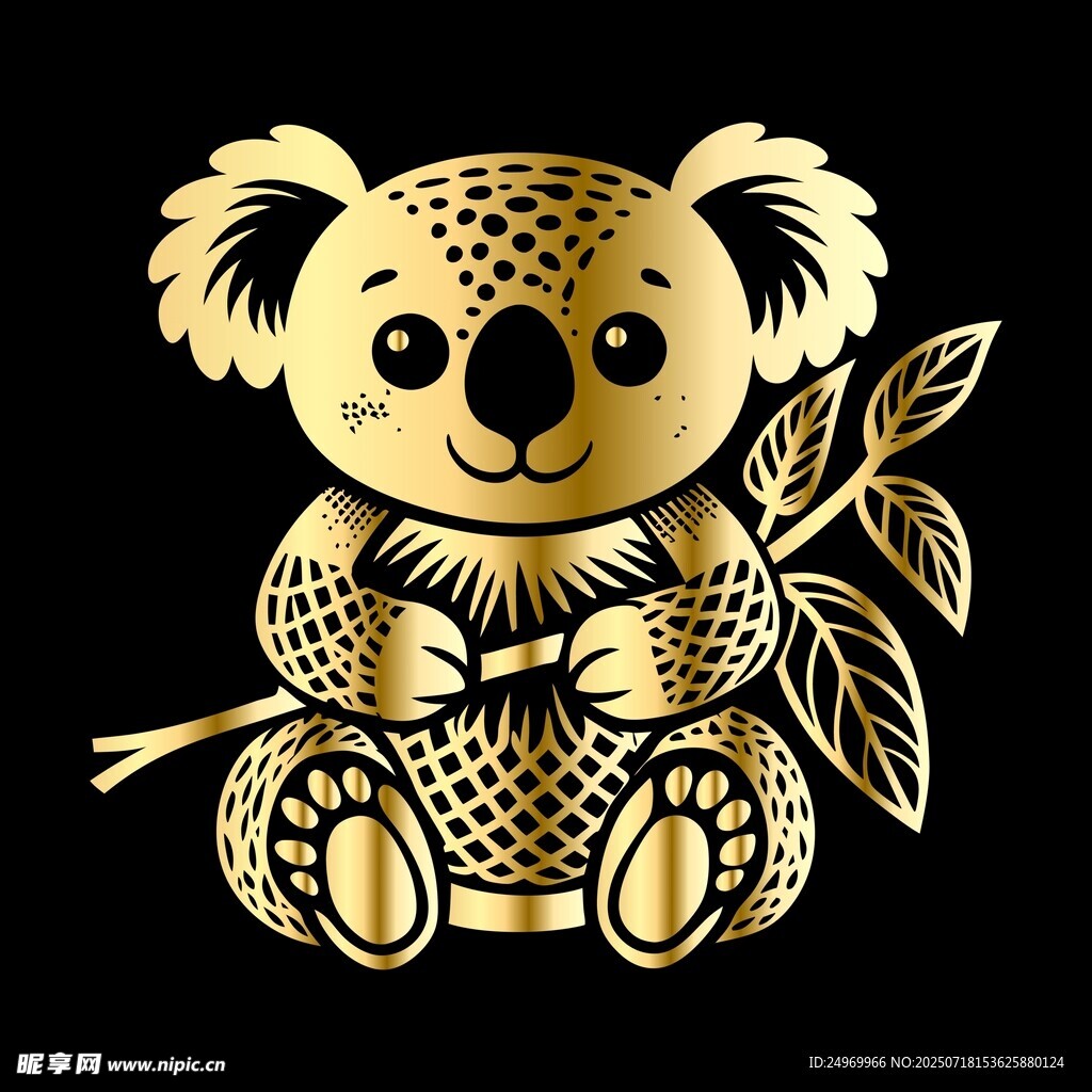 金色考拉抱葉裝飾圖案
