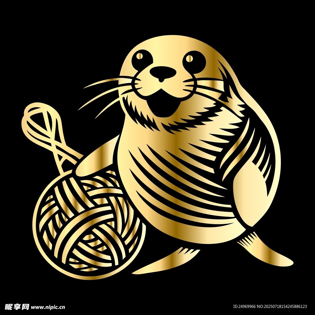 金色海獅與編織球圖案