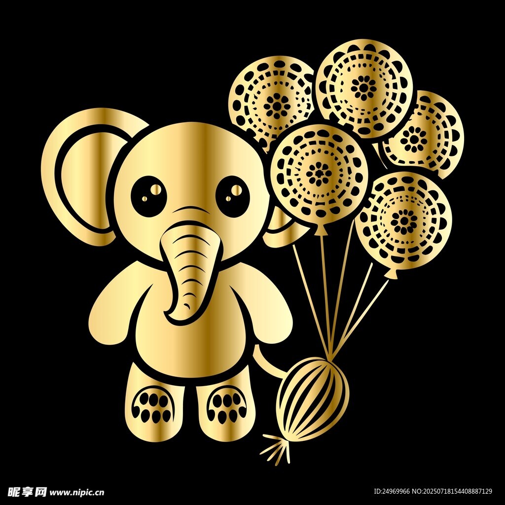金色小象與氣球裝飾圖案