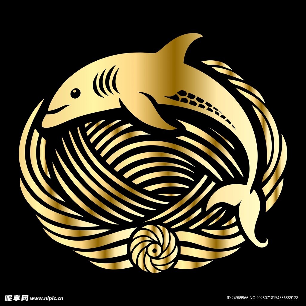 金色海豚海浪藝術(shù)圖案