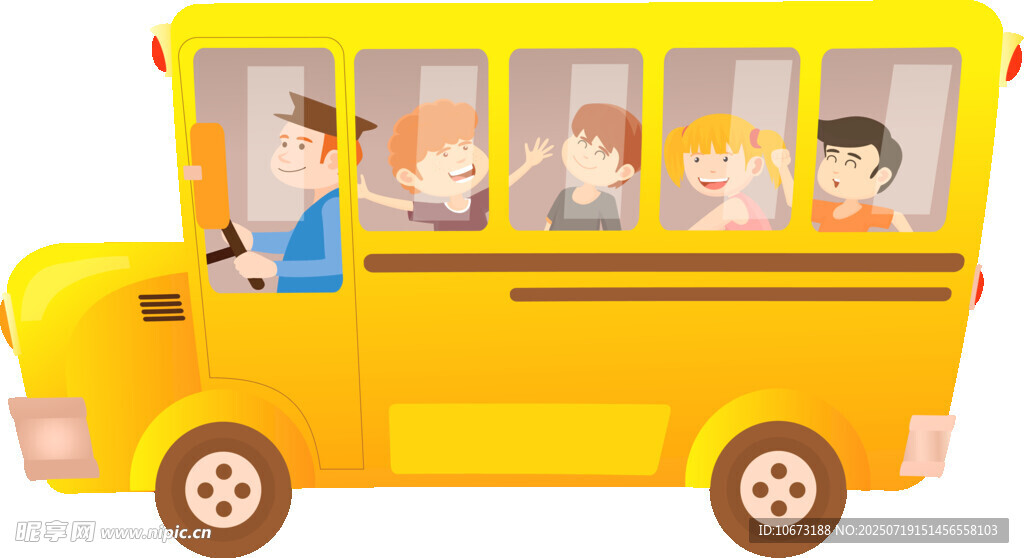 黃色校車上的快樂學生