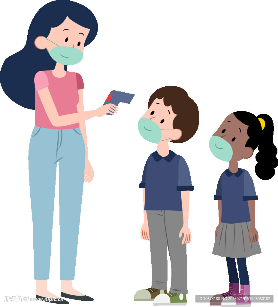 老師給學生測體溫