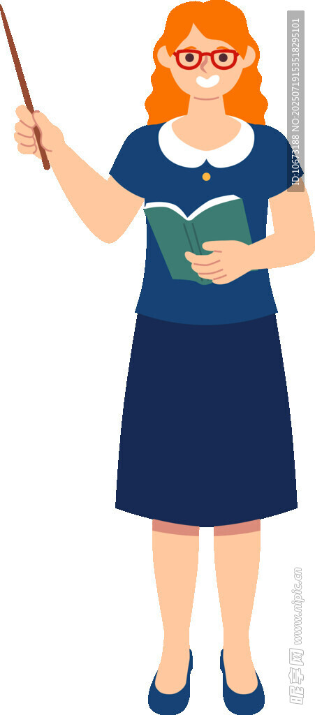 女教師手持教鞭與書本