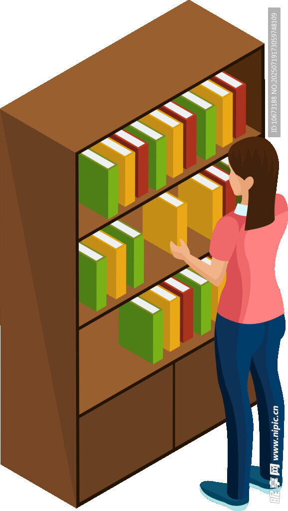 女孩在書架前挑選書籍