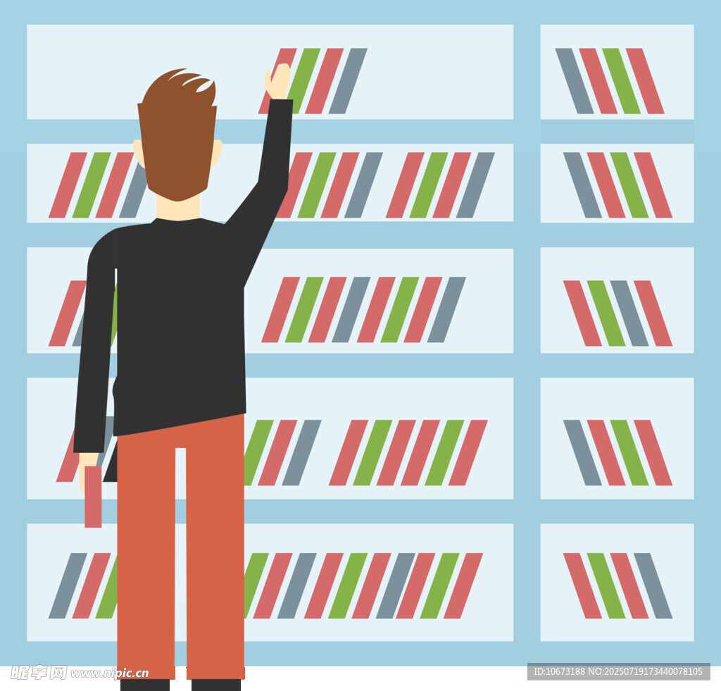 男子圖書館中挑選書籍