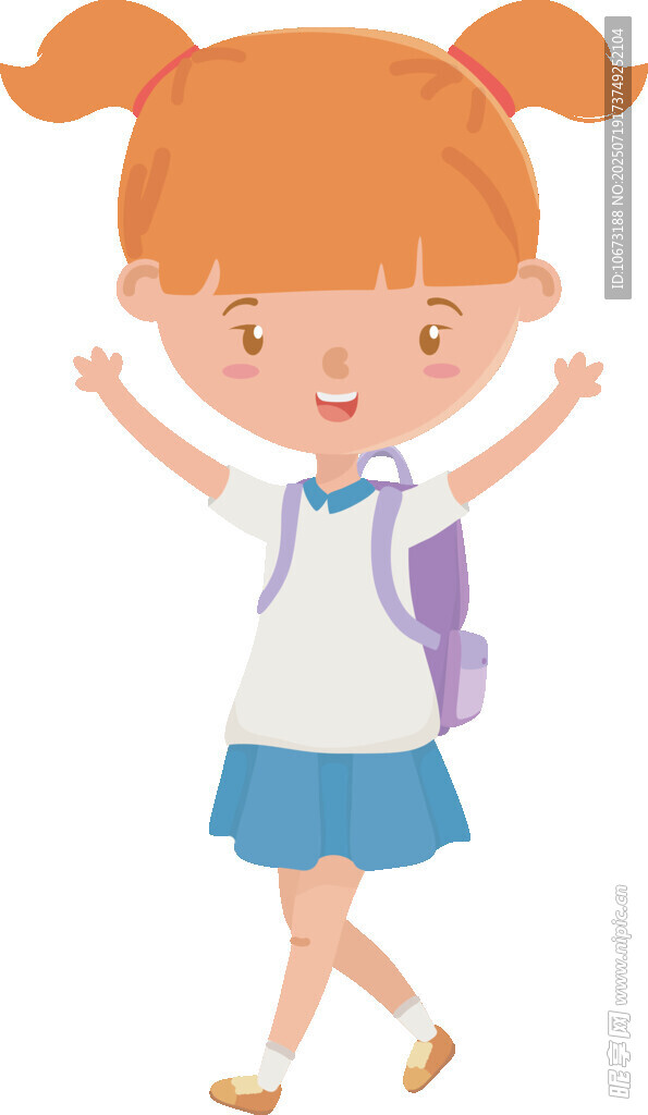 背著書包的快樂小女孩