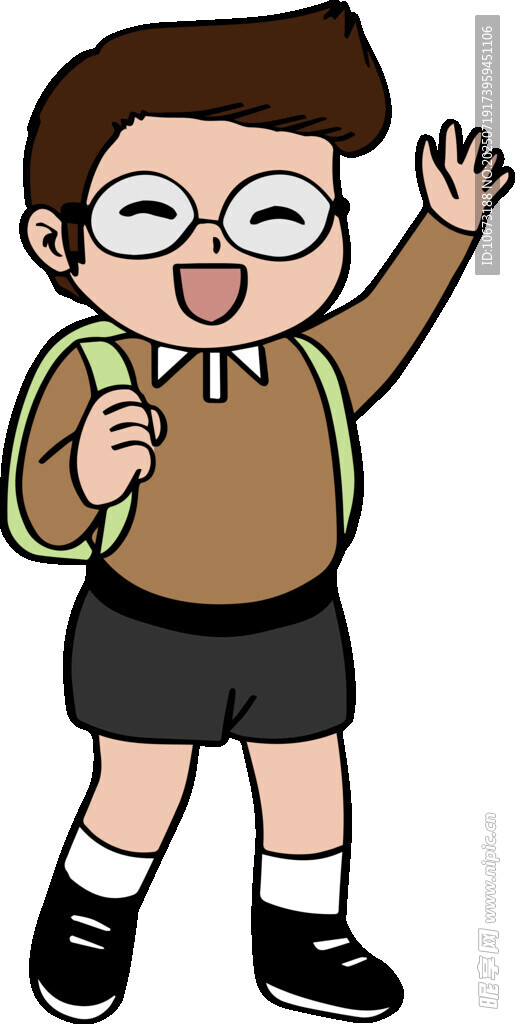 背著書包的開心小男孩