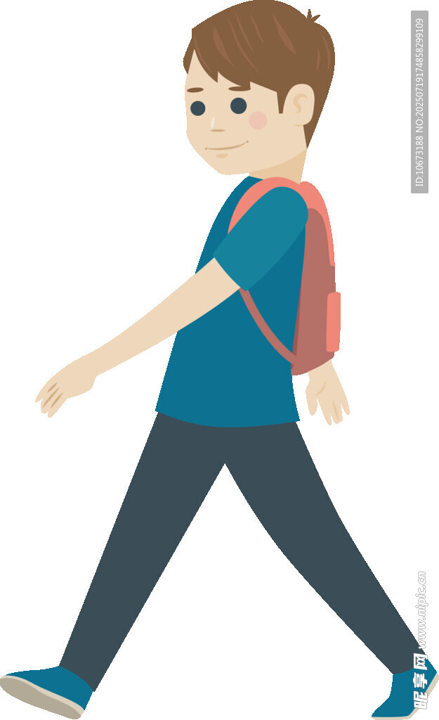 背著書包行走的小男孩