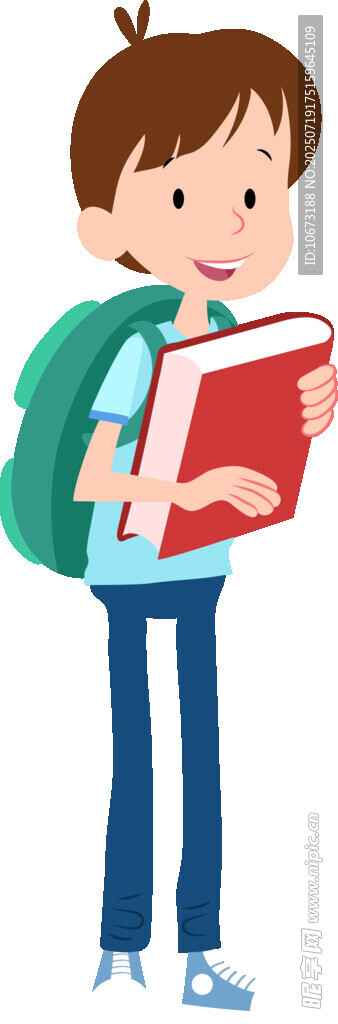 背著書包讀書的小男孩