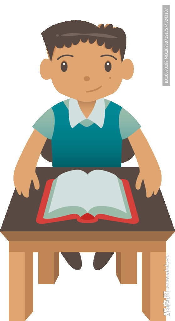 男孩專注讀書于課桌前