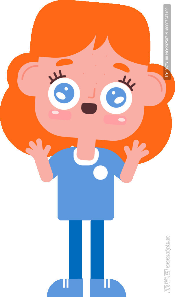 可愛紅發(fā)藍衣卡通小女孩