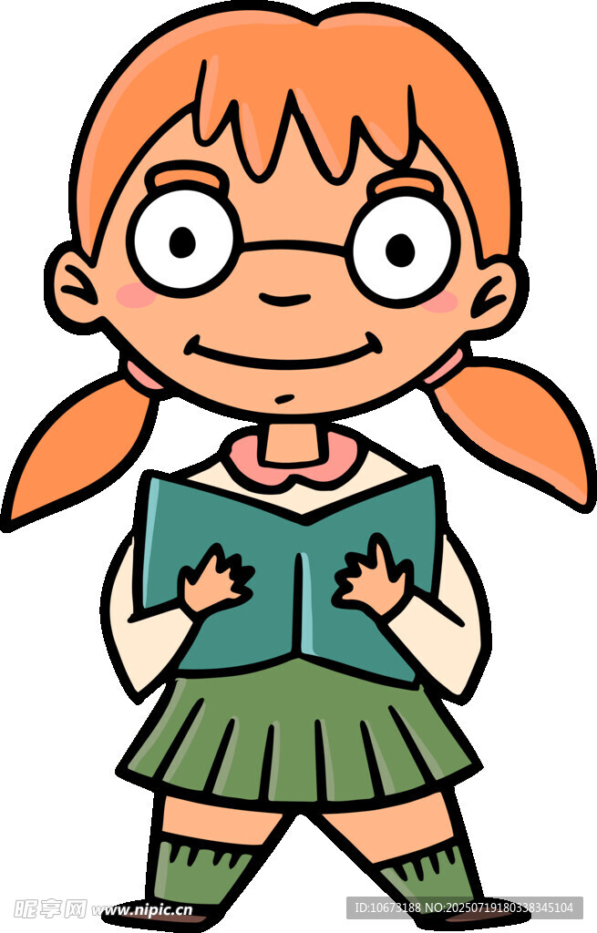 扎辮女孩捧書閱讀
