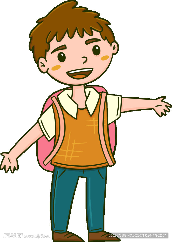 背著書包的快樂小男孩