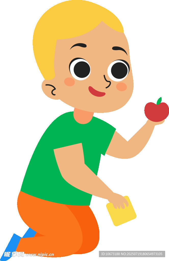 小孩手持蘋果與卡片