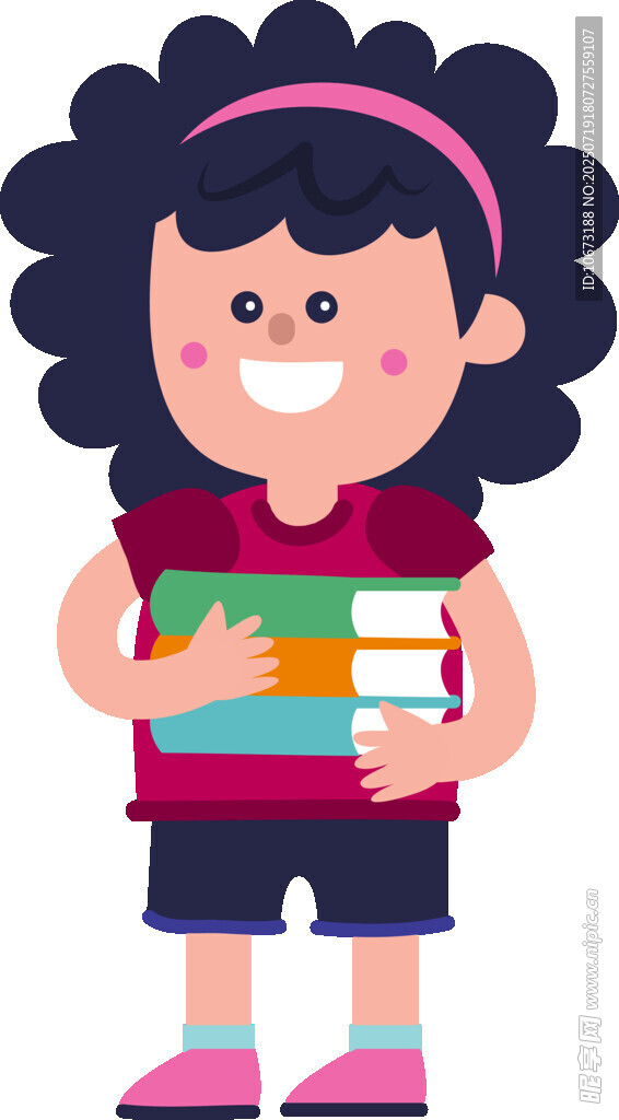 抱著書本的快樂小女孩