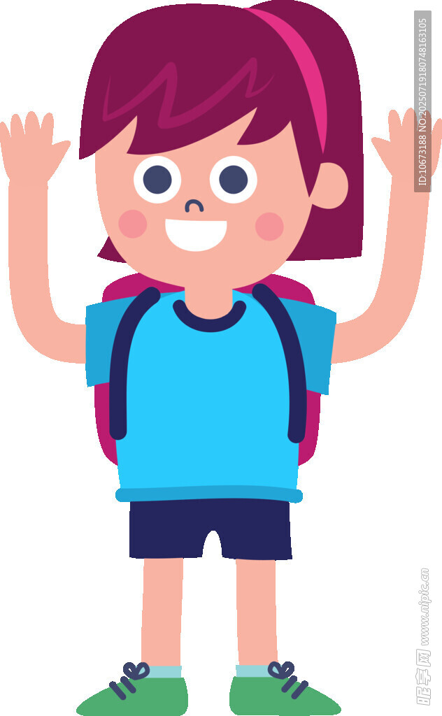 背著書包開心的小女孩