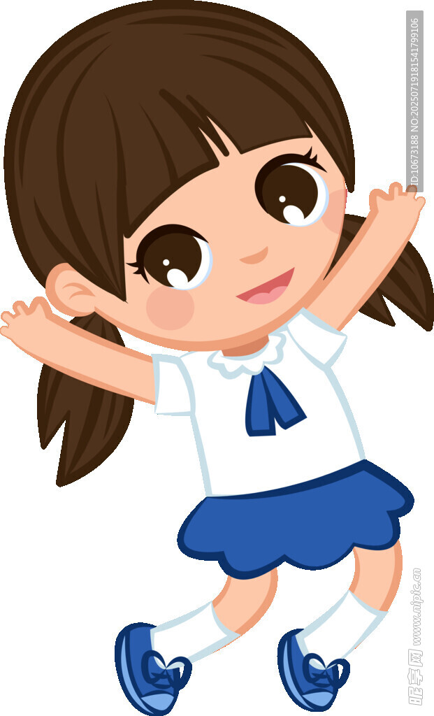 跳躍的可愛校服小女孩