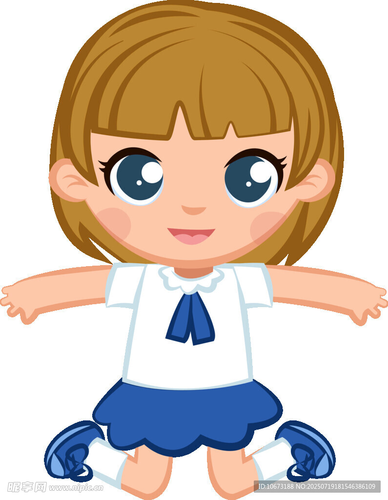 可愛坐姿校服小女孩