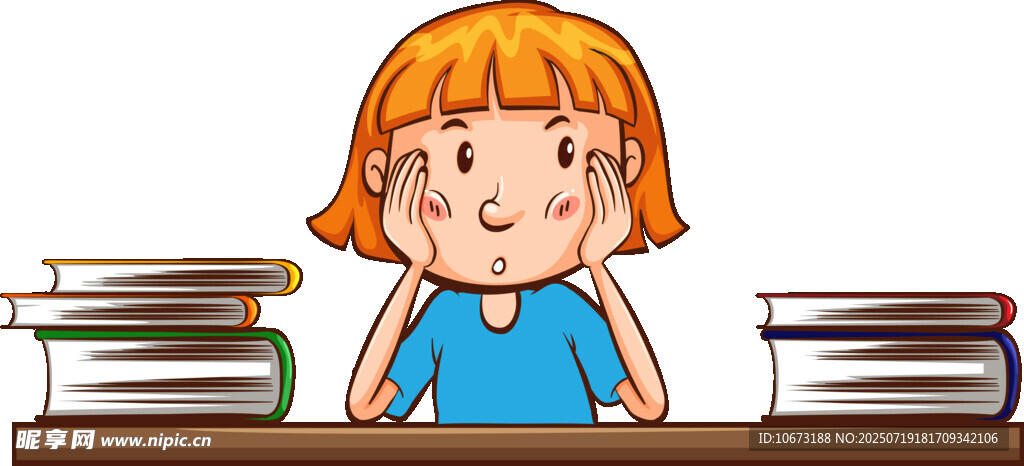女孩于書堆間思考