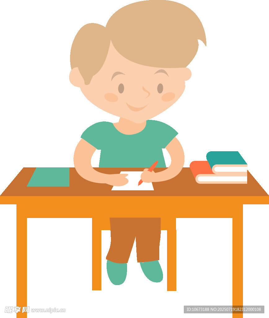 男孩桌前專注書寫