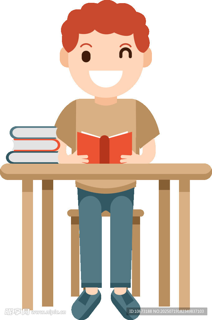 男孩專注閱讀于書桌前