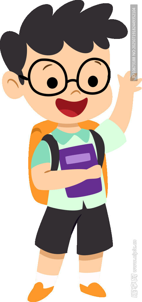 背著書包的快樂小男孩
