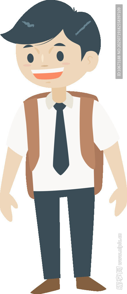 穿校服背書包的卡通男孩
