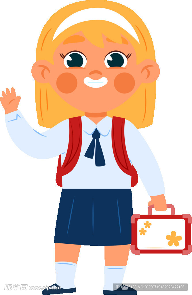 背著書包的可愛上學女孩