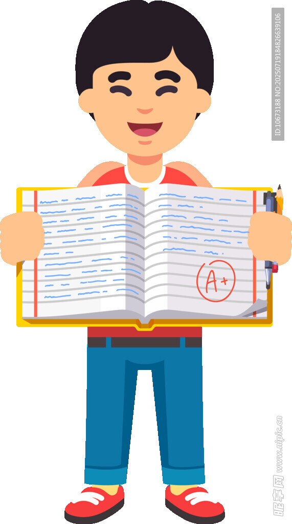 男孩開心展示翻開的書本