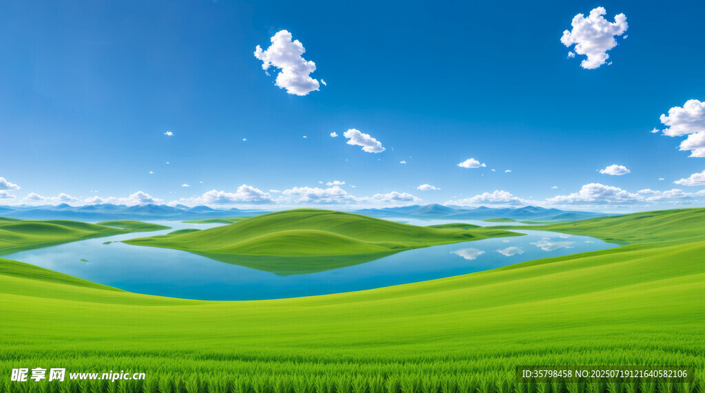 美麗草原湖泊風(fēng)景圖