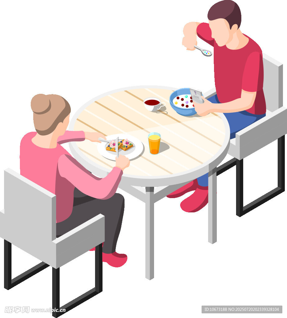兩人圍桌享用餐食場景