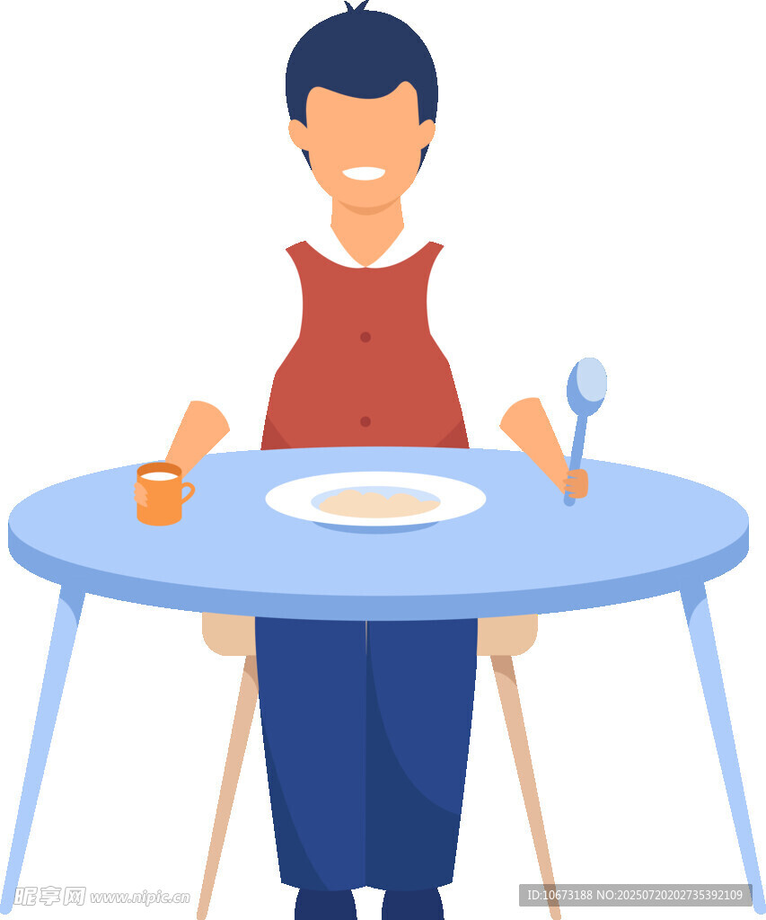 男孩坐在桌前準(zhǔn)備用餐
