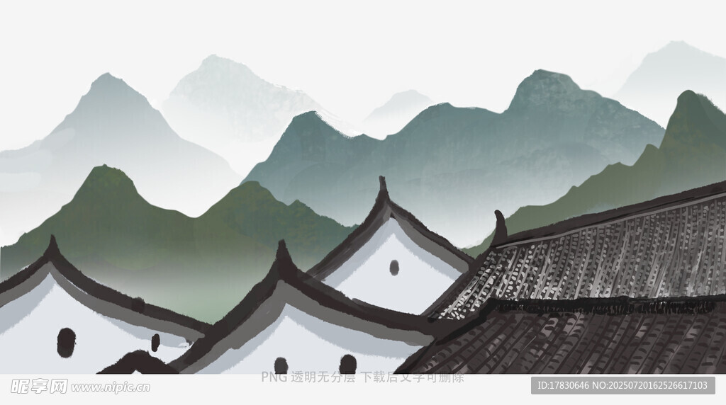 江南水鄉(xiāng)古建筑與遠山