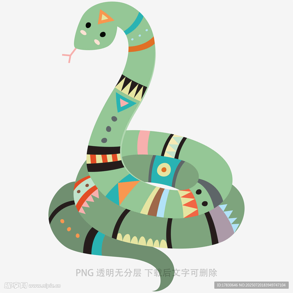 彩色花紋盤繞蛇插畫