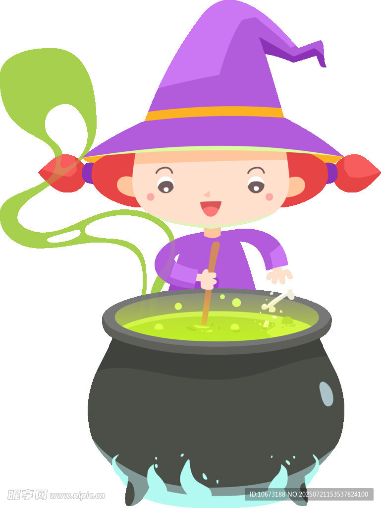 小女巫在魔法鍋前施法