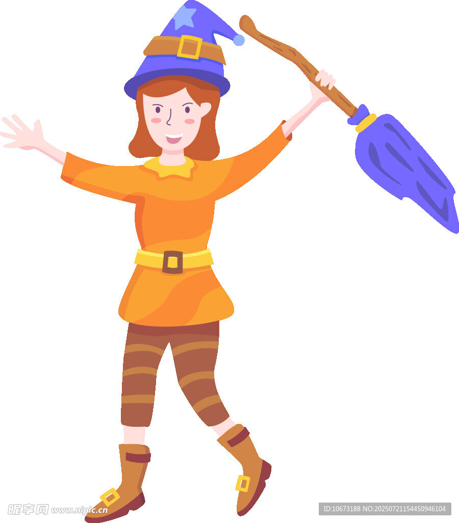 可愛小女巫揮舞魔法掃帚
