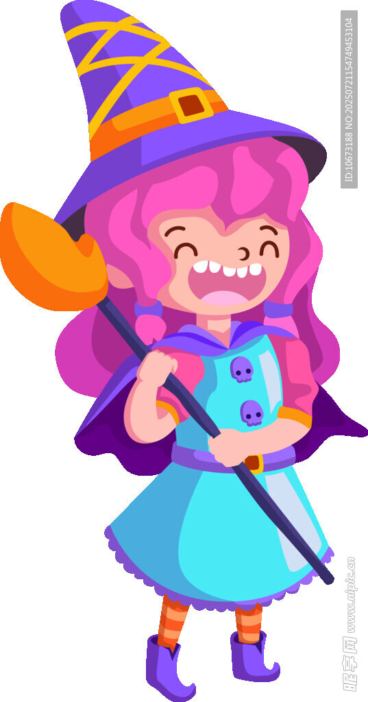 可愛小女巫手持魔杖
