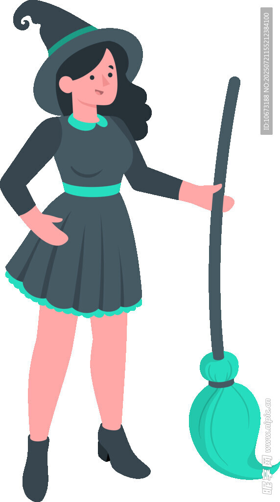 女巫裝扮女孩持掃帚