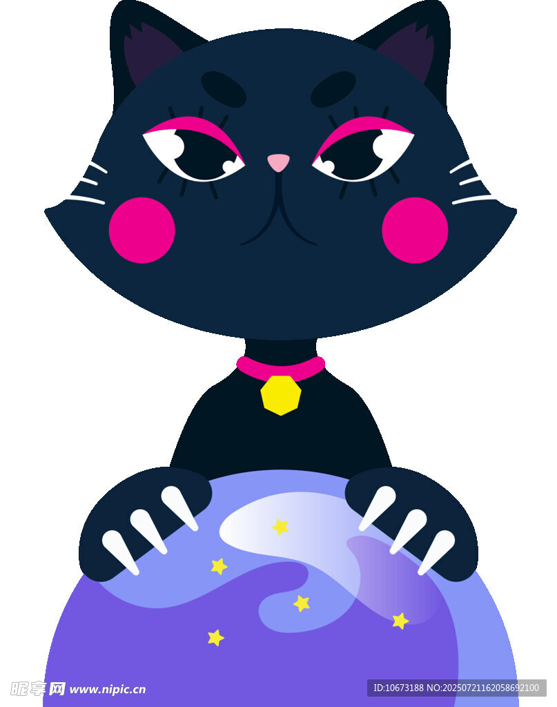 黑貓環(huán)抱星球的可愛(ài)插畫