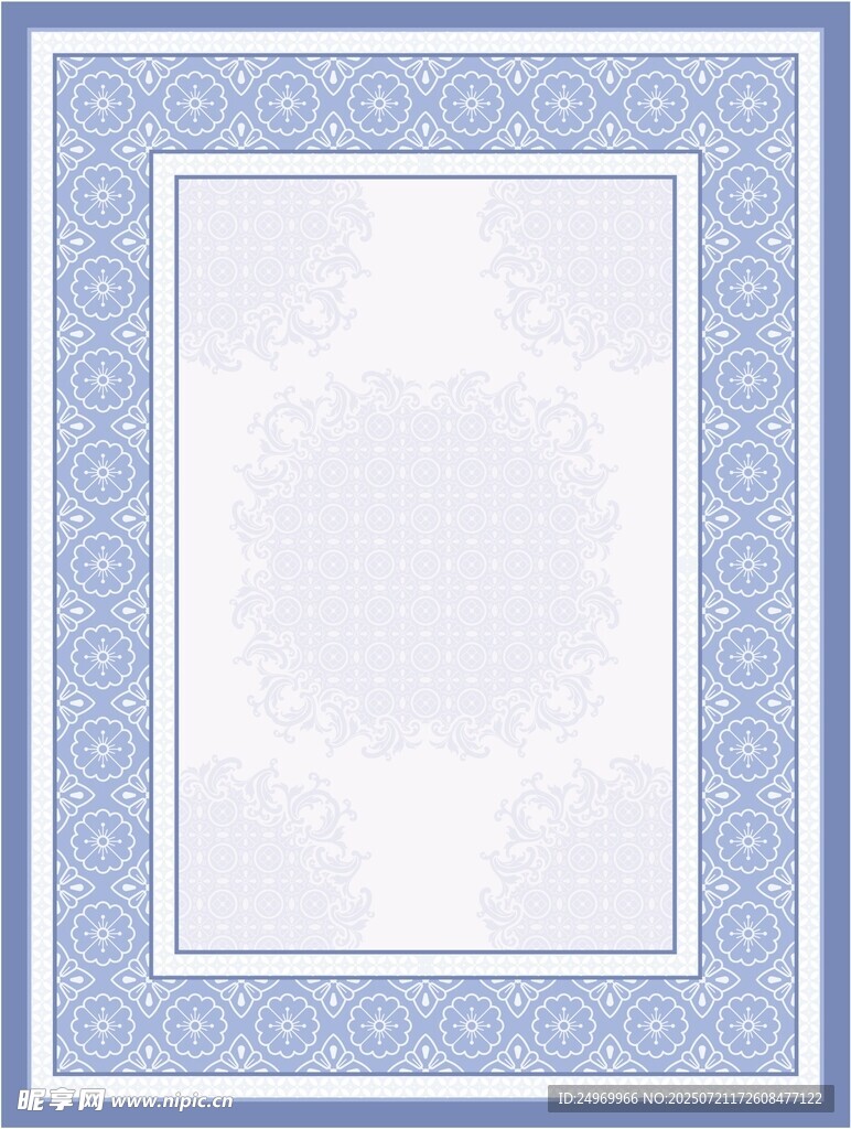 藍(lán)白花紋邊框裝飾圖案
